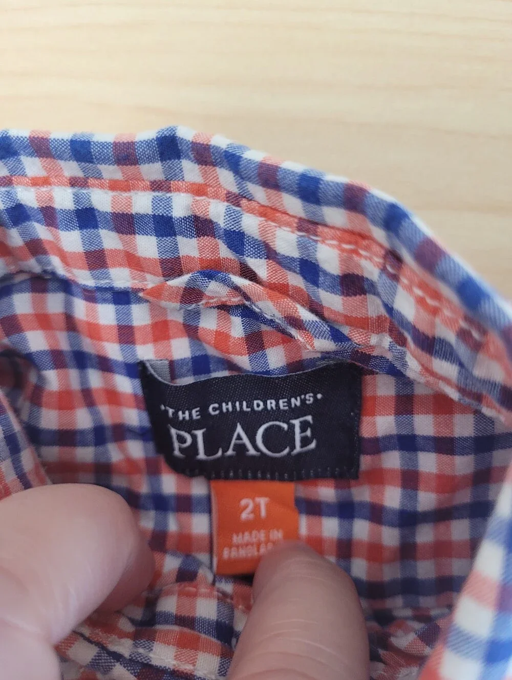 The Children's Place blue and orange gingham short sleeve button-up shirt Sz 2T